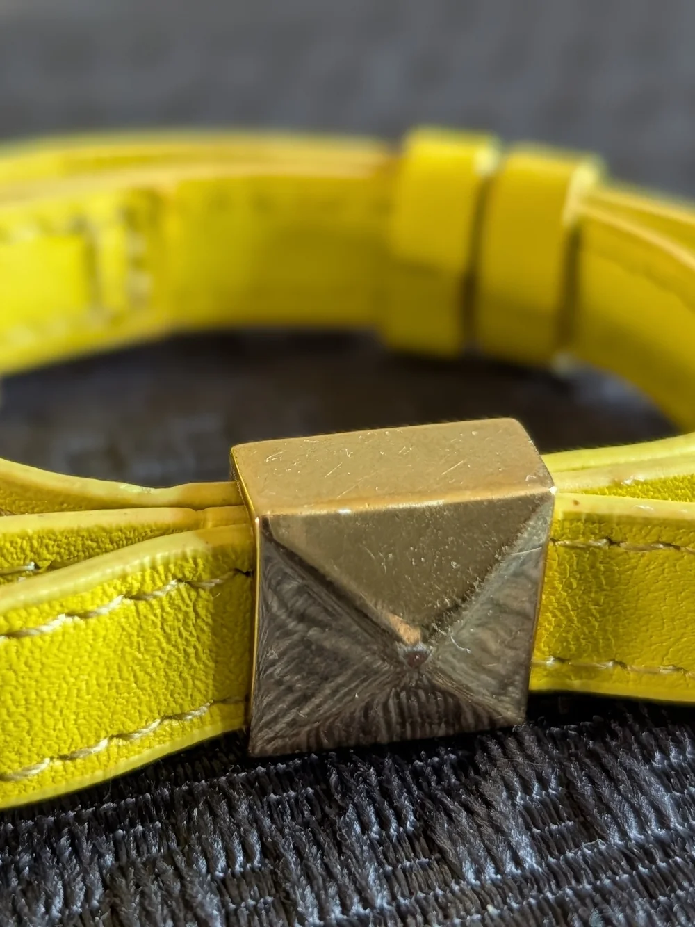 Yellow Leather Pyramid-Stud Wrap Bracelet